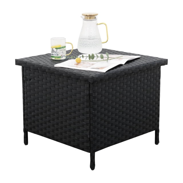 Mesa Lateral WAROOM Modelo con Almacenamiento en Ratán de Resina 58x58x48 cm