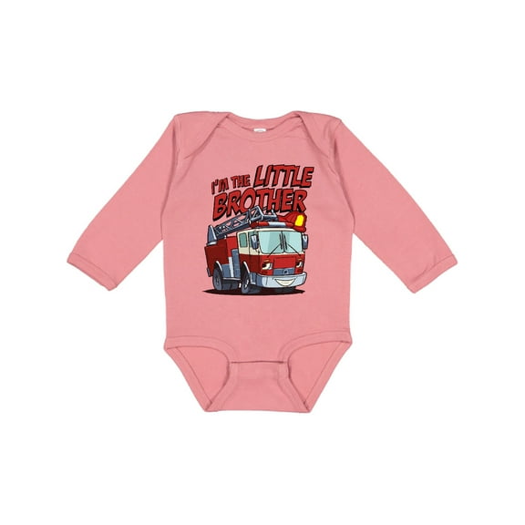Inktastic Little Brother Fire Truck Boys Long Sleeve Baby Bodysuit