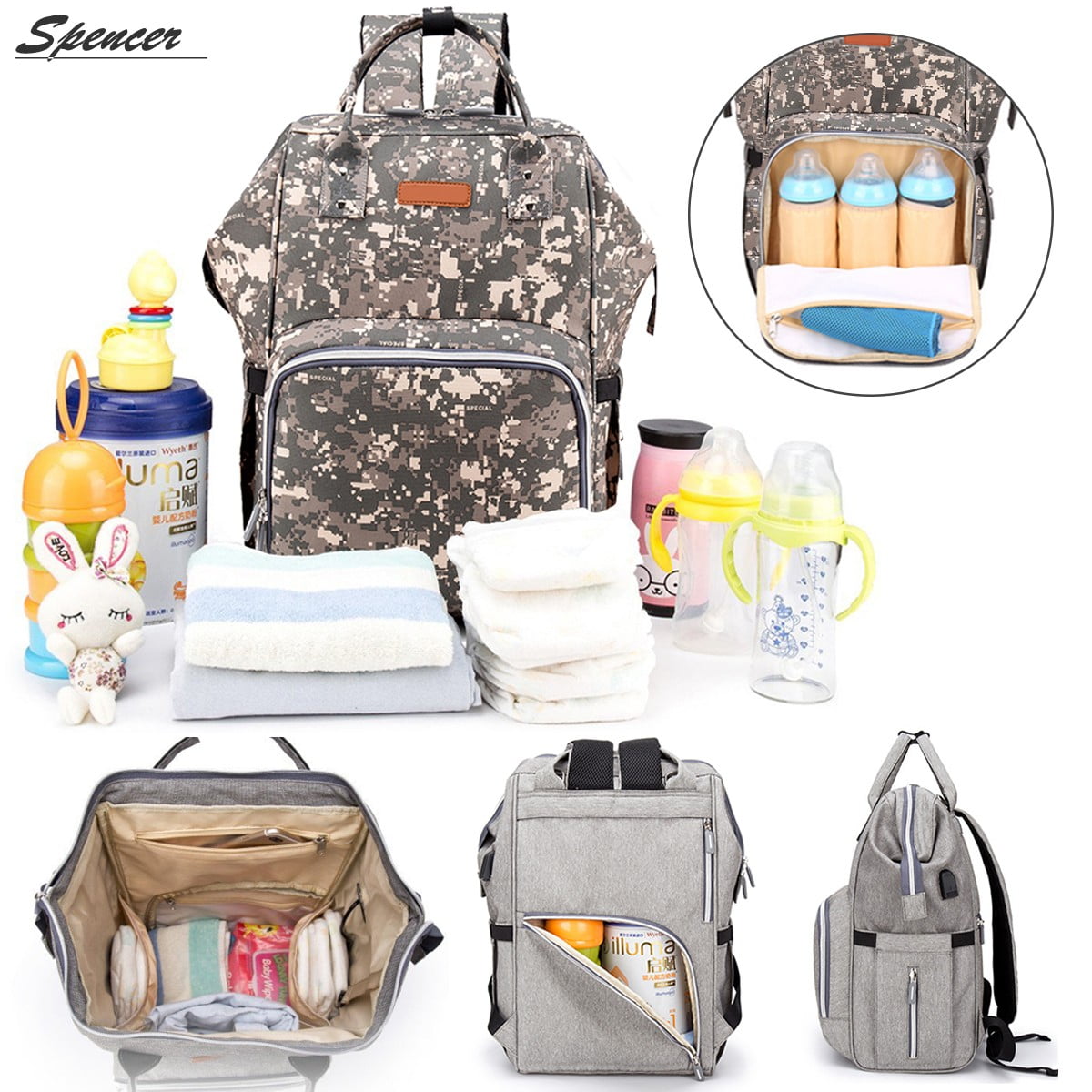 2018 new waterproof usb charger diaper bag