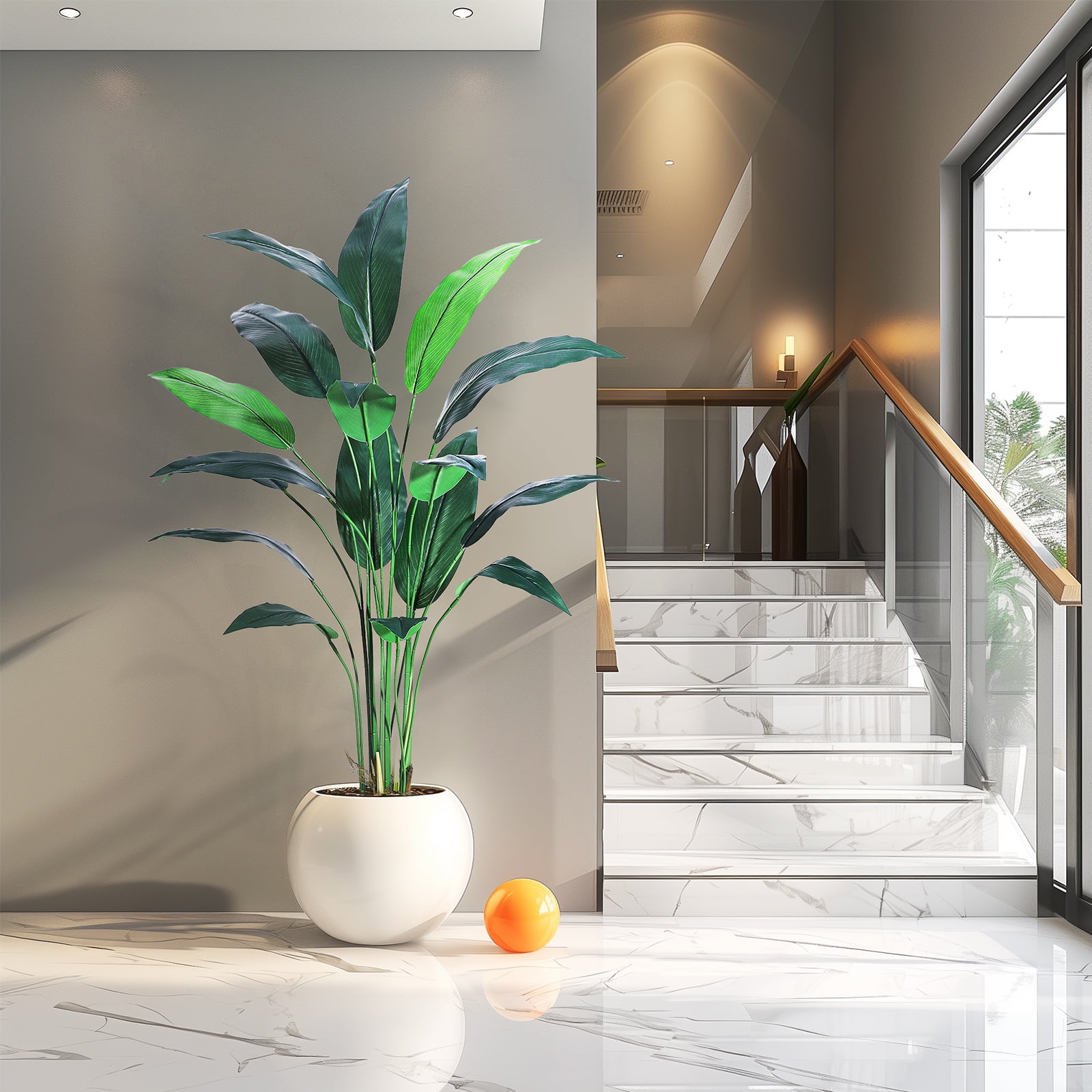 1/2 Pack Artificial Bird of Paradise Plant 6/7FT Fake Palm Tree for Indoor Outdoor Modern Decor Faux Plants for Home Office Perfect Housewarming Gift with Trunks Faux Leaves