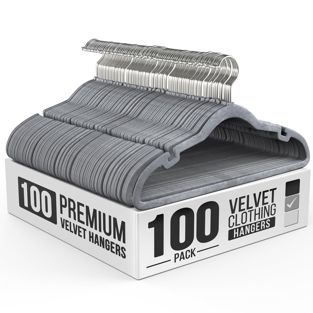 Paquete de 100 perchas de terciopelo para camisas, pantalones, vestidos, faldas y trajes