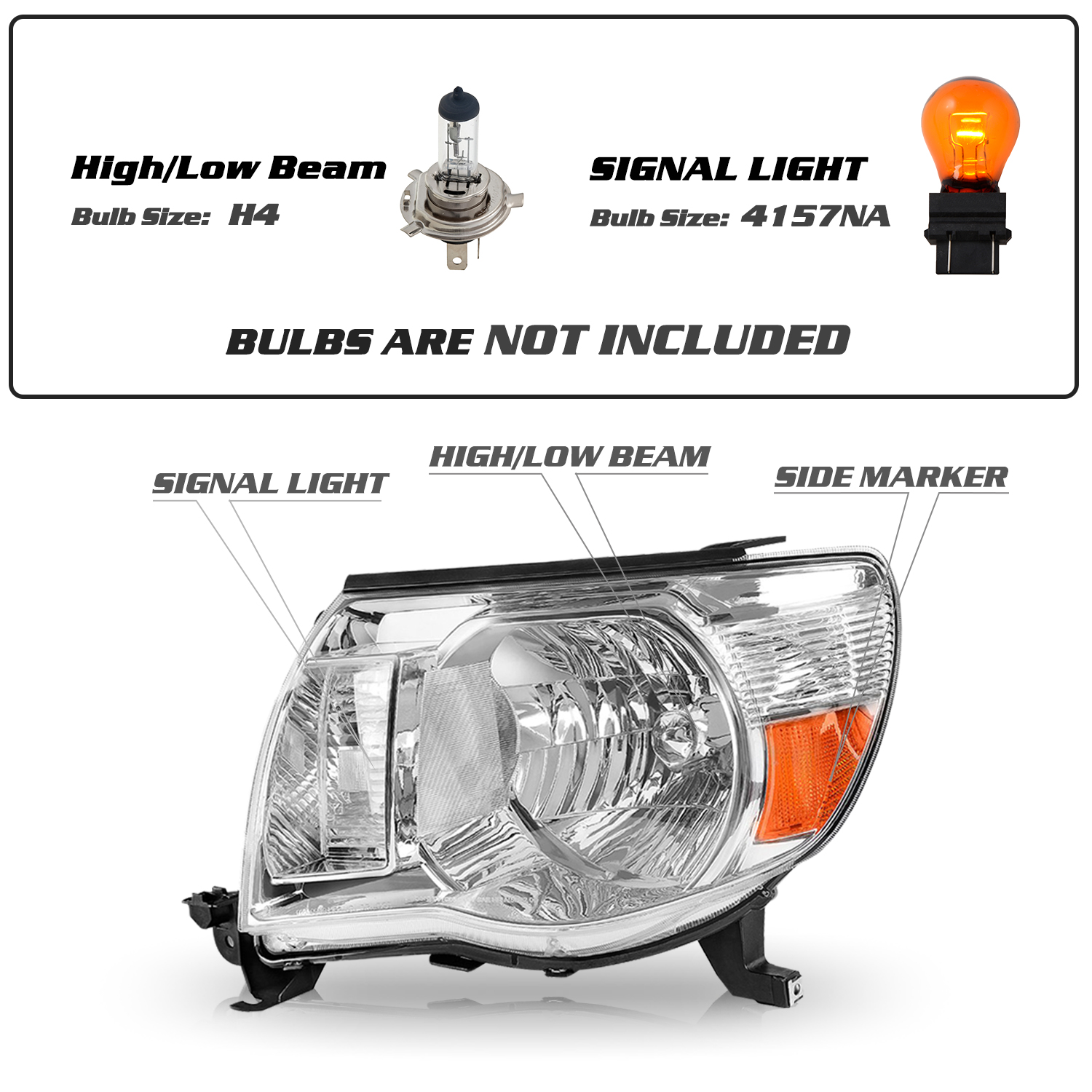 For 2005-2011 Toyota Tacoma Chrome Headlights Headlamps 05-11 Driver & Passenger