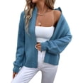 thumbnail image 3 of Women'S Zip Up Cable Knit Sweater Long Sleeve Open Front Cardigan Warm Cardigan with Pockets Outwear Coat Blue L, 3 of 9