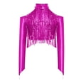 thumbnail image 3 of Haitryli Kids Girls Long Sleeve Sequins Ballet Jazz Hip Hop  Dance Crop Top Tassel Finger Holes Gymnastics Tee Shirt Blouse Hot Pink 14, 3 of 7