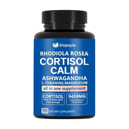 Rhodiola Rosea Cortisol Calm Supplement with Ashwagandha, L-Theanine & Magnesium - 90 Capsules Extra Strength