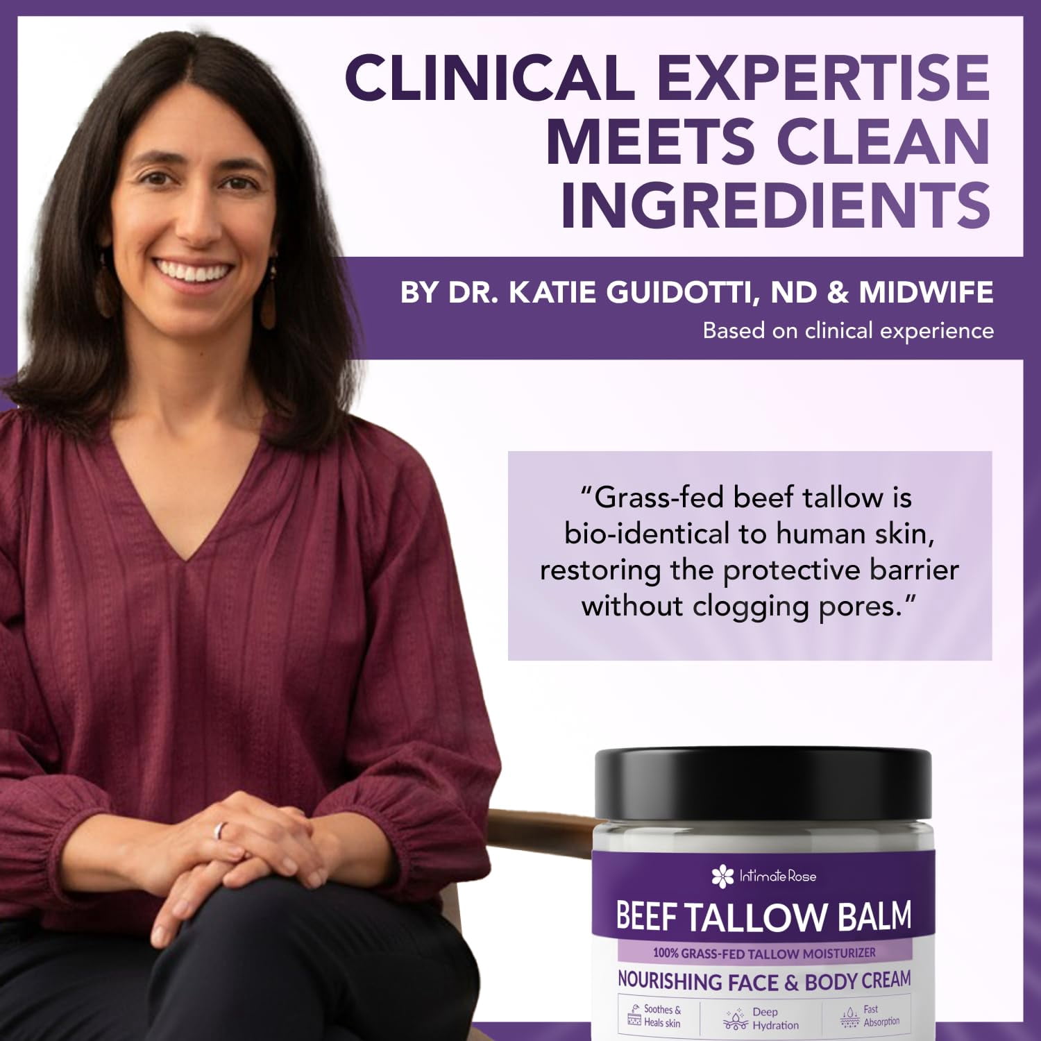 Intimate Rose Whipped Beef Tallow for Skin, Face & Body - Doctor Recommended 100% Grass Fed Balm with Organic Honey & Calendula - Natural Moisturizer for Dry Sensitive Skin - Unscented, 2oz.