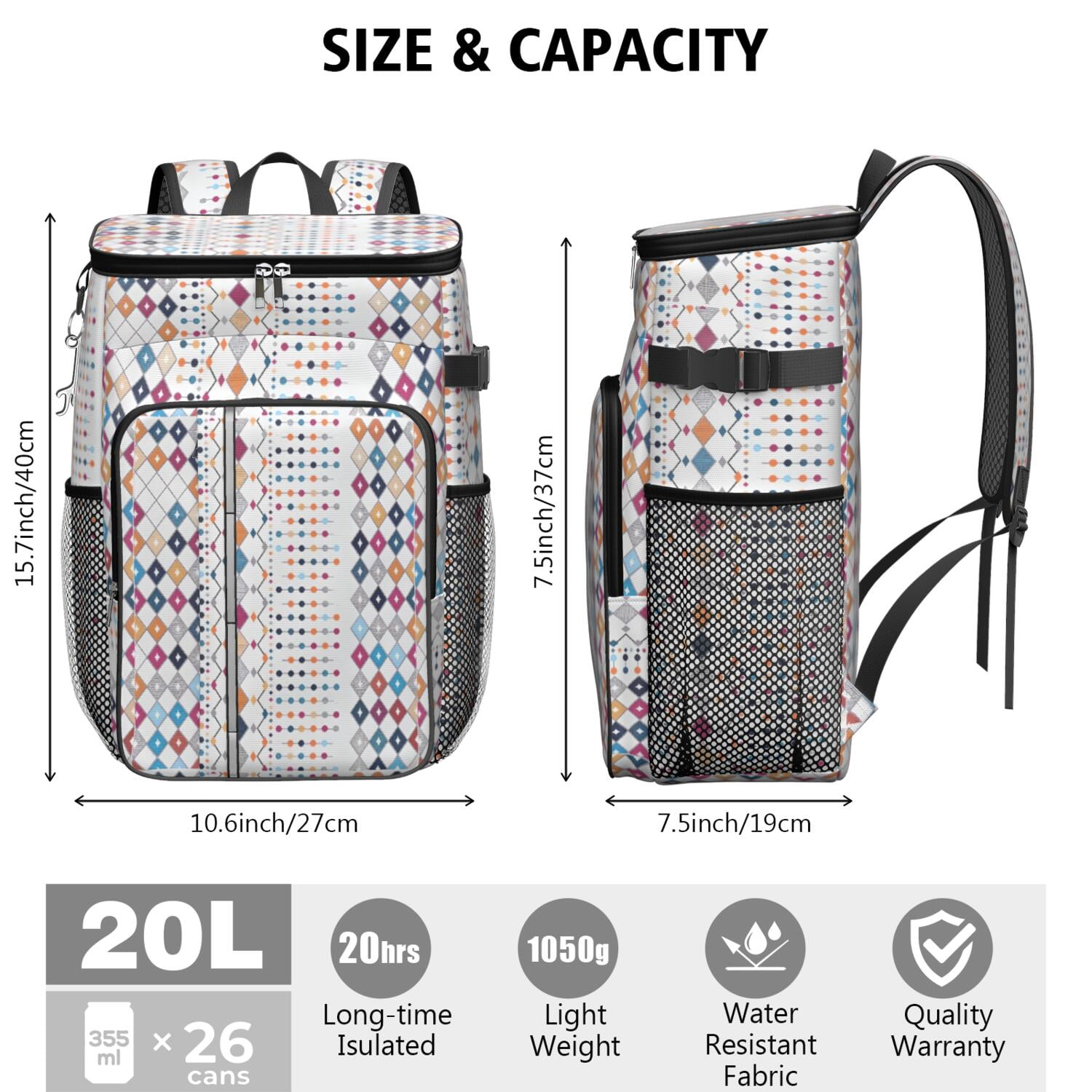Travel Cooler Bag - Boho Bohemia Pioneer Flower Geometric Line Art Camping Beer Cooler Backpack with Bottle Opener- Waterproof Insulated Picnic Backpacks - Cooler Bag for Beach