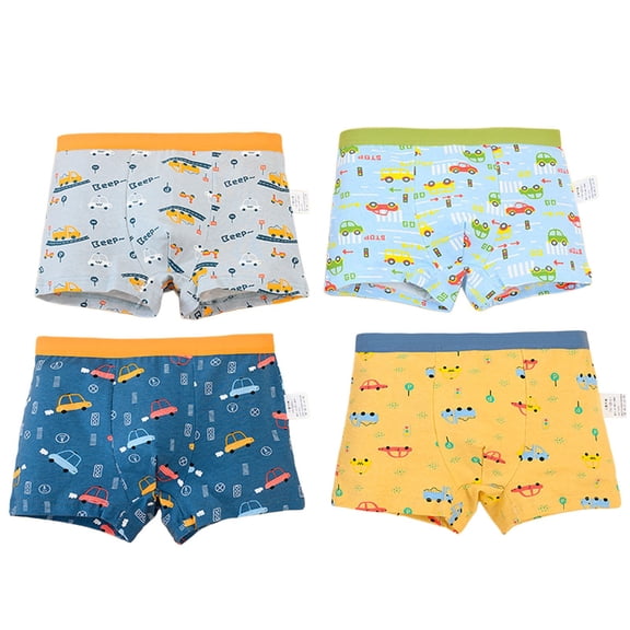 LRen Boys Boxer Briefs 4 Pack Toddler Soft and Breathable Cotton Underwear Elastic Waistband, Cute Dinosaur Prints Kids Flat Underwear 2-11 Years