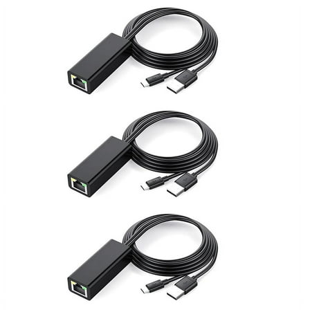 3X Ethernet Adapter with Power Cable for TV Stick (2Nd Gen), 4K Stick,TV Square, Micro-USB to RJ45 Wired LAN Adapter