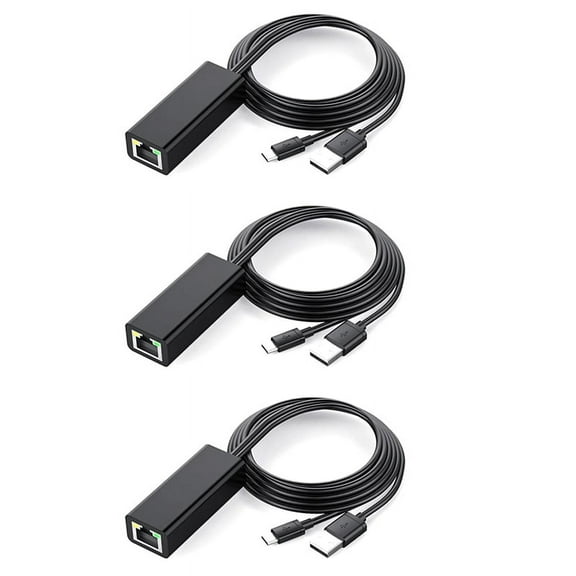 3X Ethernet Adapter with Power Cable for TV Stick (2Nd Gen), 4K Stick,TV Square, Micro-USB to RJ45 Wired LAN Adapter