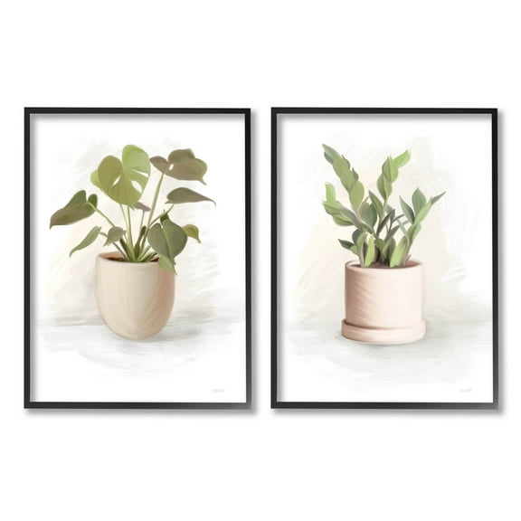Stupell Industries Simple Cottage Potted Plants Graphic Art Black Framed Art Print Wall Art, Set of 2, Design by House Fenway