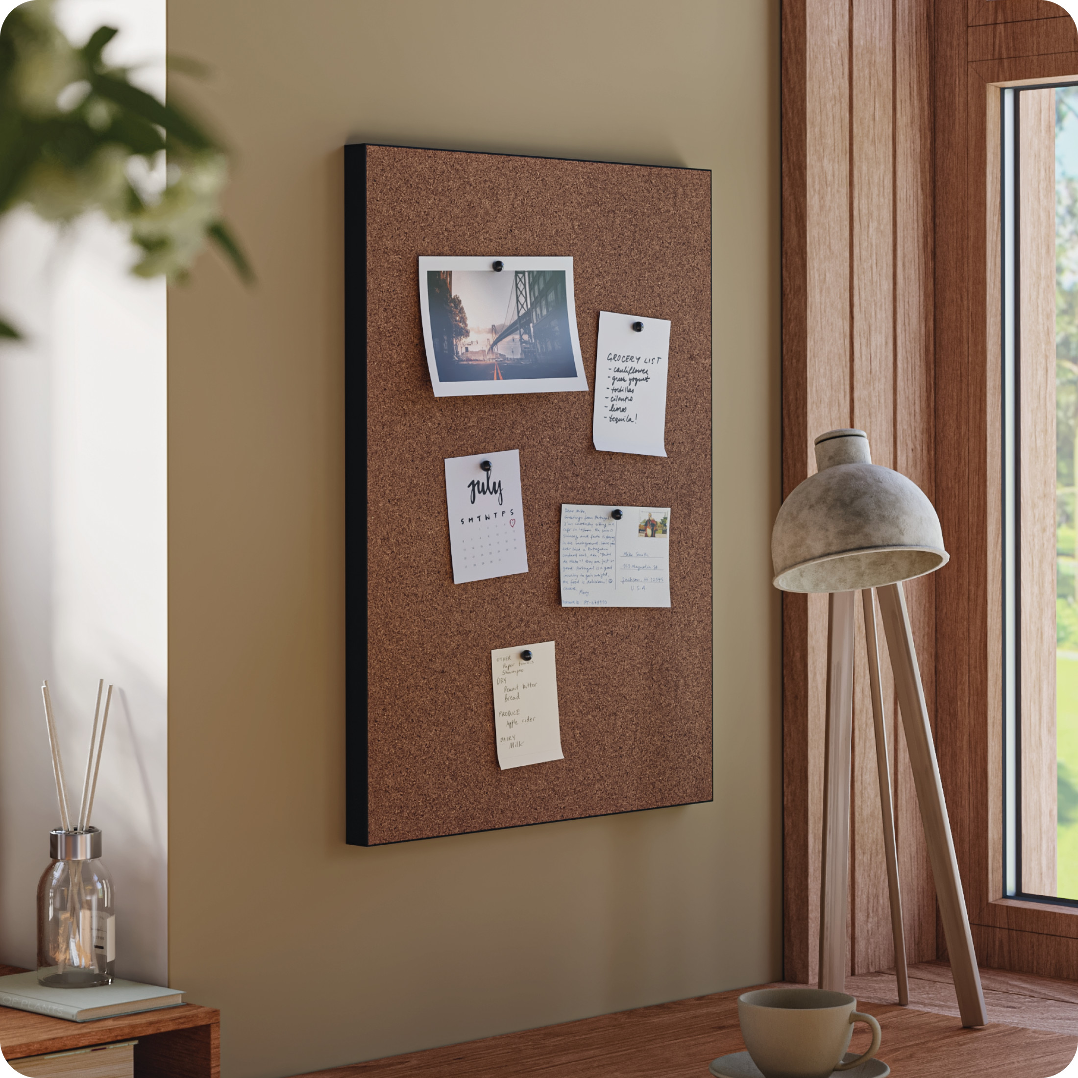 U Brands Cork Bulletin Board 23" x 17" Black Frame photo 6