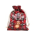 thumbnail image 2 of 1 PC Cotton Medium Christmas Drawstring Candy Treat Bag Buffalo Plaid Christmas Fabric Goody Gift Pouch Reusable Gift Wrapping Bag Holiday Party Favors, 2 of 6