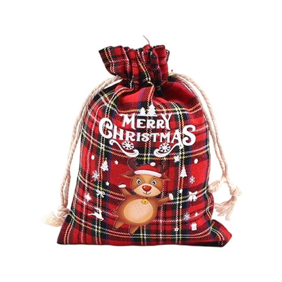 Cheapark Christmas Red Plaid Cotton Drawstring Bag - Reusable Food-Safe Treat Pouch, Durable Gift Bag for Cookies, Candy & Party Favors Christmas Wrapping