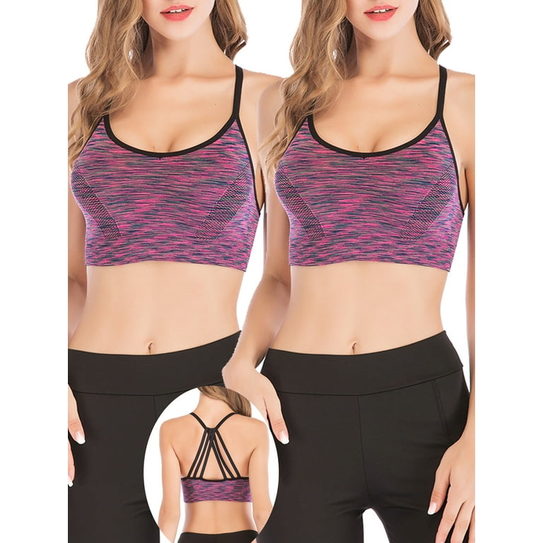 2 Pack Sports Bra for Women, Crisscross Back Yoga Bras Tops Removable Pads  Sexy Yoga Bras Comfort Sports Bras Medium Support Sports Bras 