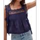 thumbnail image 1 of Camiseta Sin Mangas de Encaje Y2K para Mujer, con Abertura Lateral y Lazo, con Volantes Transparentes, Ideal para Salir de Verano Azul Marino L, 1 of 8