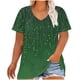 thumbnail image 1 of Camiseta de Base de Impresión de Manga Corta con Cuello en V para las Mujeres, Más Tamaño Estante de Imitación Casual Superior, 1 of 9