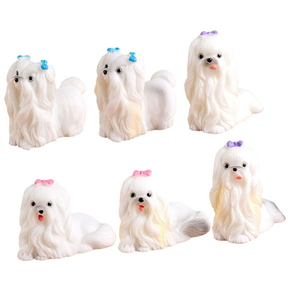 Raindrops Charming White Resin Maltese Dog Figurines for Decoration 6 Pieces Small Size