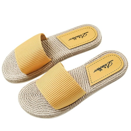 

Cglfd Summer Ladies Imitation Straw Slippers Fashion Flat Beach Flip Flops Shoes