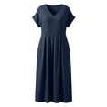 thumbnail image 4 of 2026 Summer Dress for Women Casual Cotton Linen Midi Sundress with Pockets V Neck Short Sleeve Aline Beach Dresses Fashion Trendy Outfits Loose Fit Lightweight Dresses for Ladies, 4 of 9
