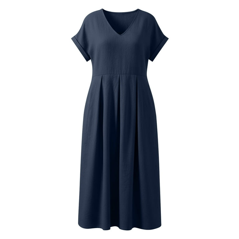 chinese dress ladies The Linen Short-Sleeve Scoop Midi Dress