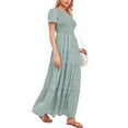 thumbnail image 5 of LUSMAY Women's Summer Casual Floral Print Party Wrap Maxi Dresses Short Sleeve A Line Long Tiered Sun dress, 5 of 7