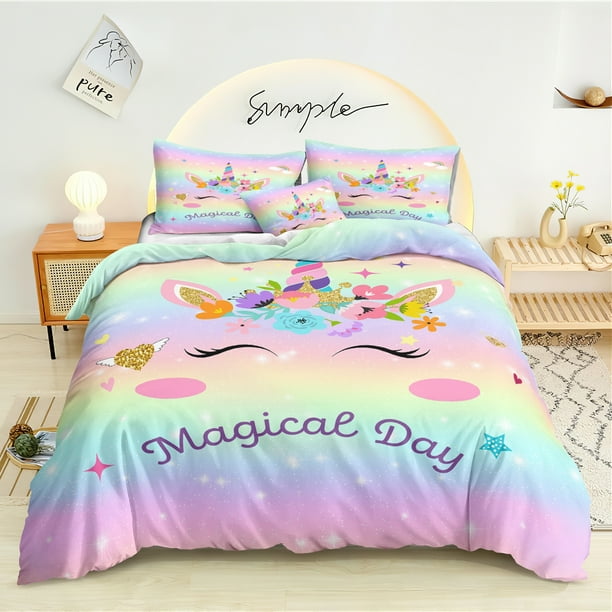Move Over Unicorn Bedding Sets Queen Pink Girls Duvet Cover Set Flowers