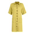 thumbnail image 5 of Jzuxvd Cotton Linen Dresses for Women 2024 Short Sleeve Casual Midi Dress Flowy Gauze Shift Dress Vacation Beach Dress Spring Summer Yellow XL, 5 of 6