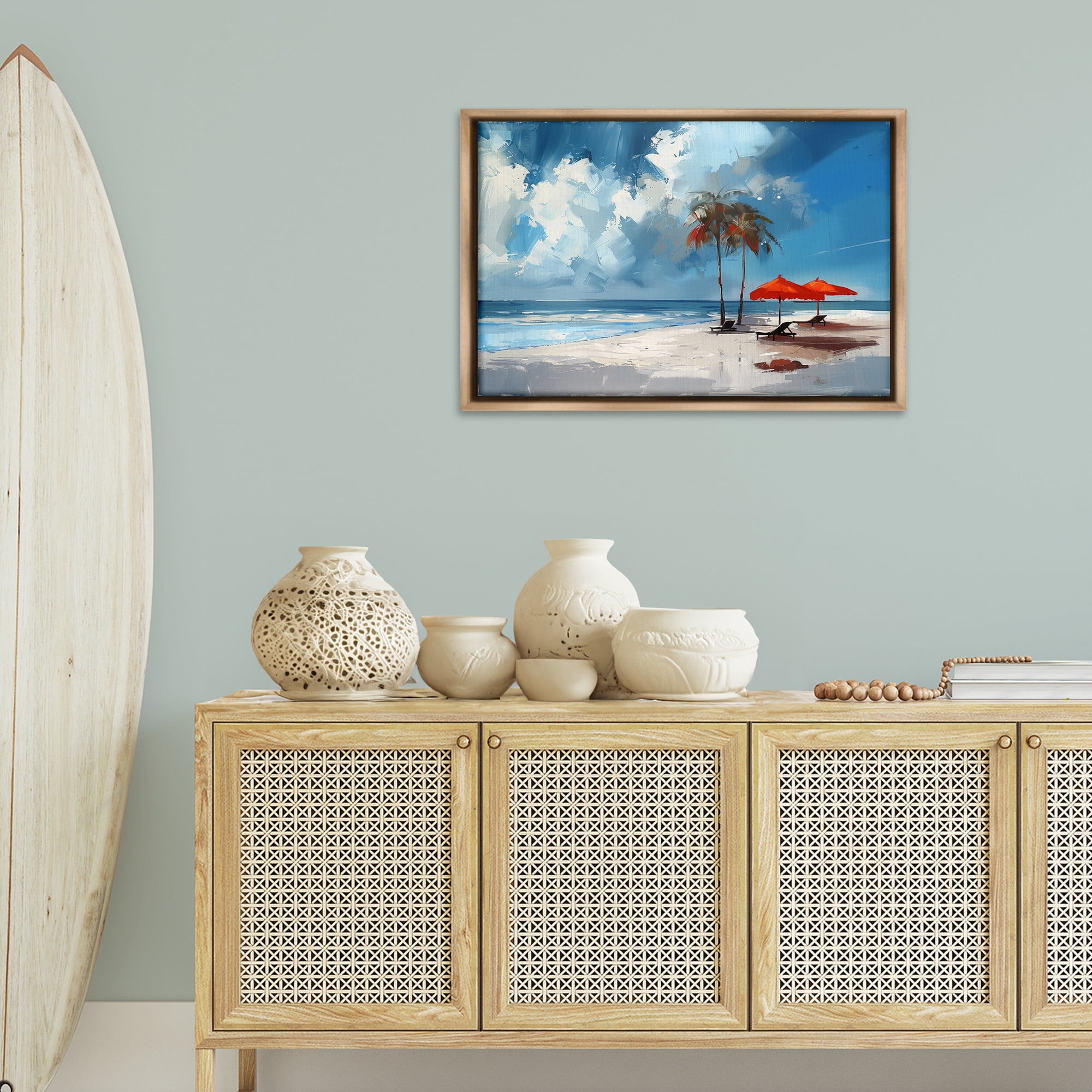 Stupell Industries Sunny Seaside Palette Nautical & Beach Painting Brown Floater Framed Canvas Art Print Wall Art, 31 x 21
