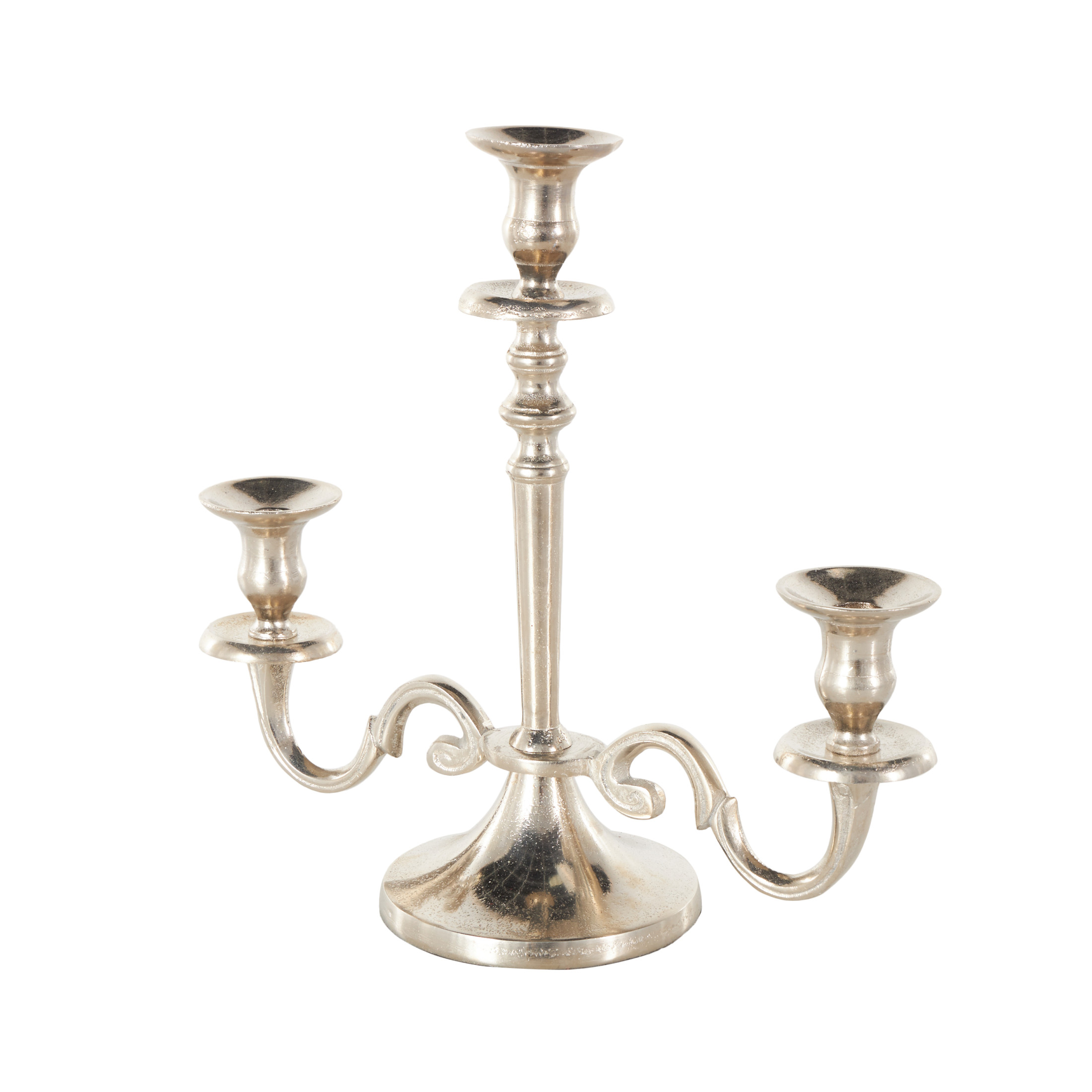 DecMode 3 Holder Silver Aluminum Metal Scroll Candelabra