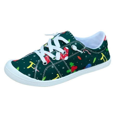 

KmaiSchai Platform-Loafers-Comfort Women Canvas Christmas Print Loafers Flat Shoes Soft Vulcanize Casual Shoes Ladies Shoes Slip Dress Women Slip On Canvas Shoes