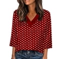 thumbnail image 2 of Mifsaly Plus Size Satin Blouses for Women Polka-Dot 3/4 Sleeve Tops V-Neck Loose Blouses Dressy Casual Silk Shirts Summer Work Tshirts XXXXL, 2 of 5