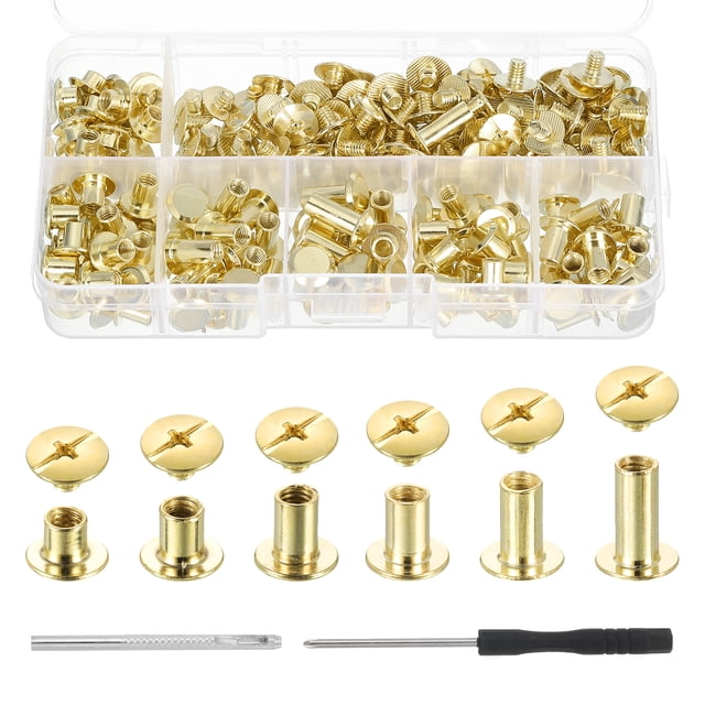 Remaches de tornillo de Chicago Uxcell M5 110 juegos Tornillos de unión metálicos para manualidades en cuero, dorado