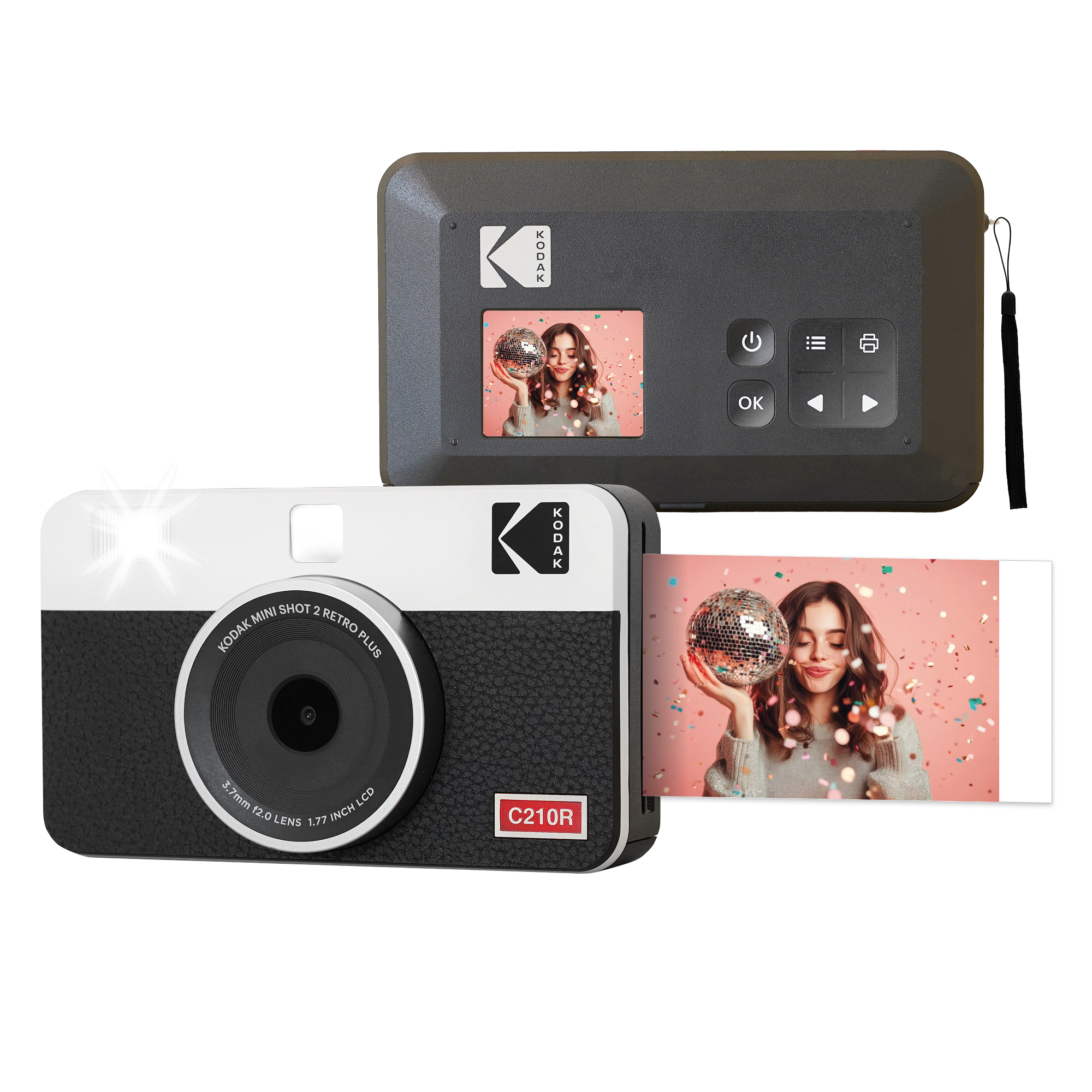 KODAK Mini Shot 2 Retro 4PASS 2-in-1 Instant Camera and Photo Printer (2.1x3.4 inches) + 8 Sheets, White