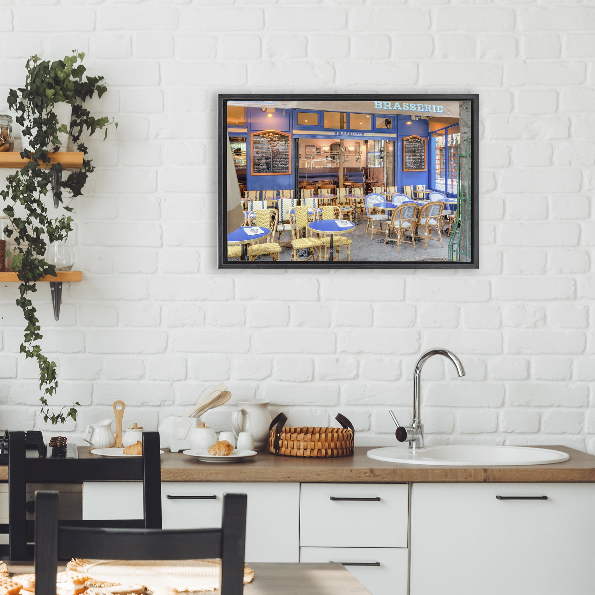 Stupell Industries Parisian Brasserie Terrace Black Framed Floater Canvas Wall Art, design by Alan Blaustein
