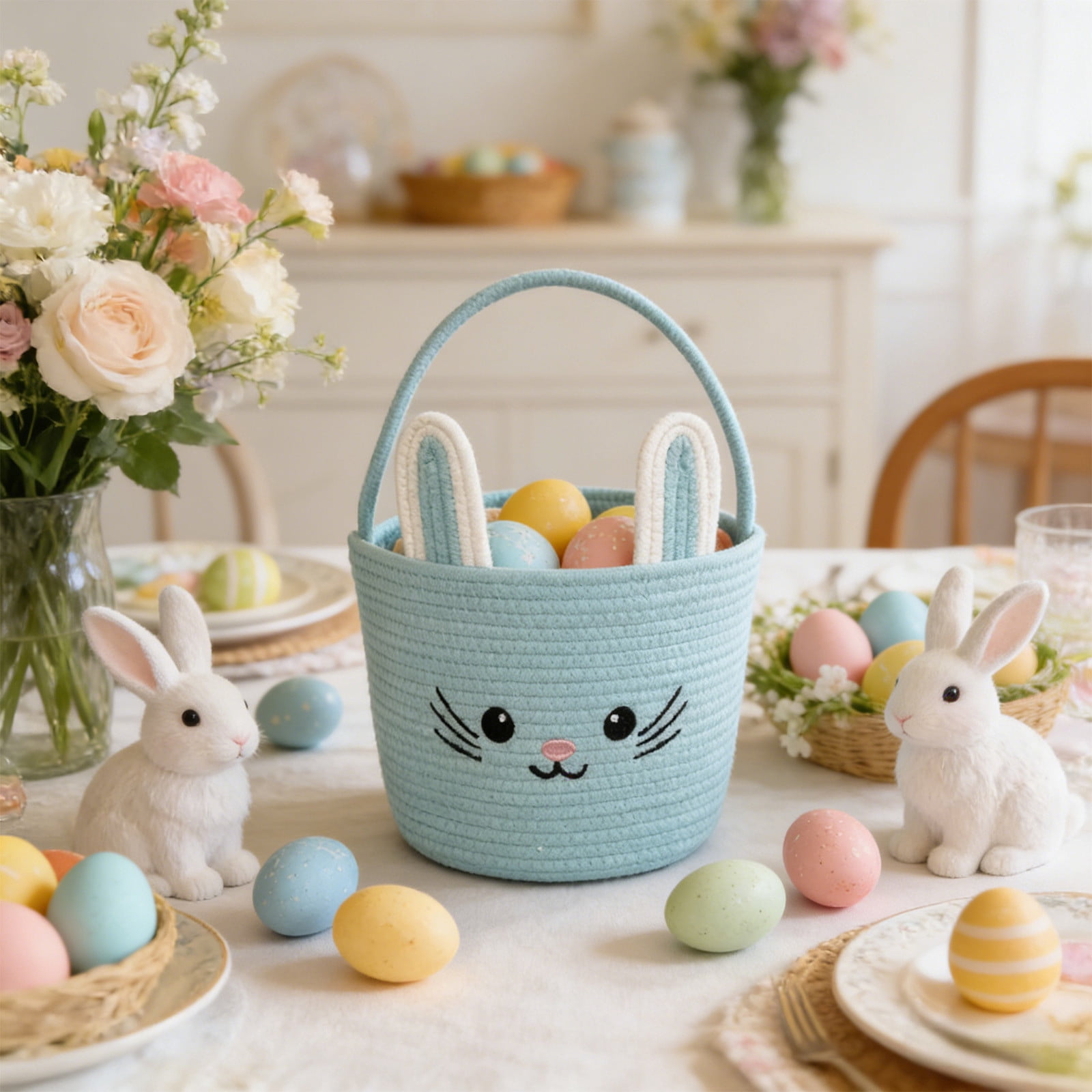 Lunxisen 4 Pcs Easter Storage Basket Hand-woven Decorative Home Organizer Holiday Decor Rabbit Shape Woven Bin