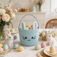thumbnail image 5 of Easter Basket Decor​ Rabbit Face Woven Basket White Colorful Pink Ears Black Eyes Handle Storage Display, Holiday Easter Decorations for Home, 5 of 6