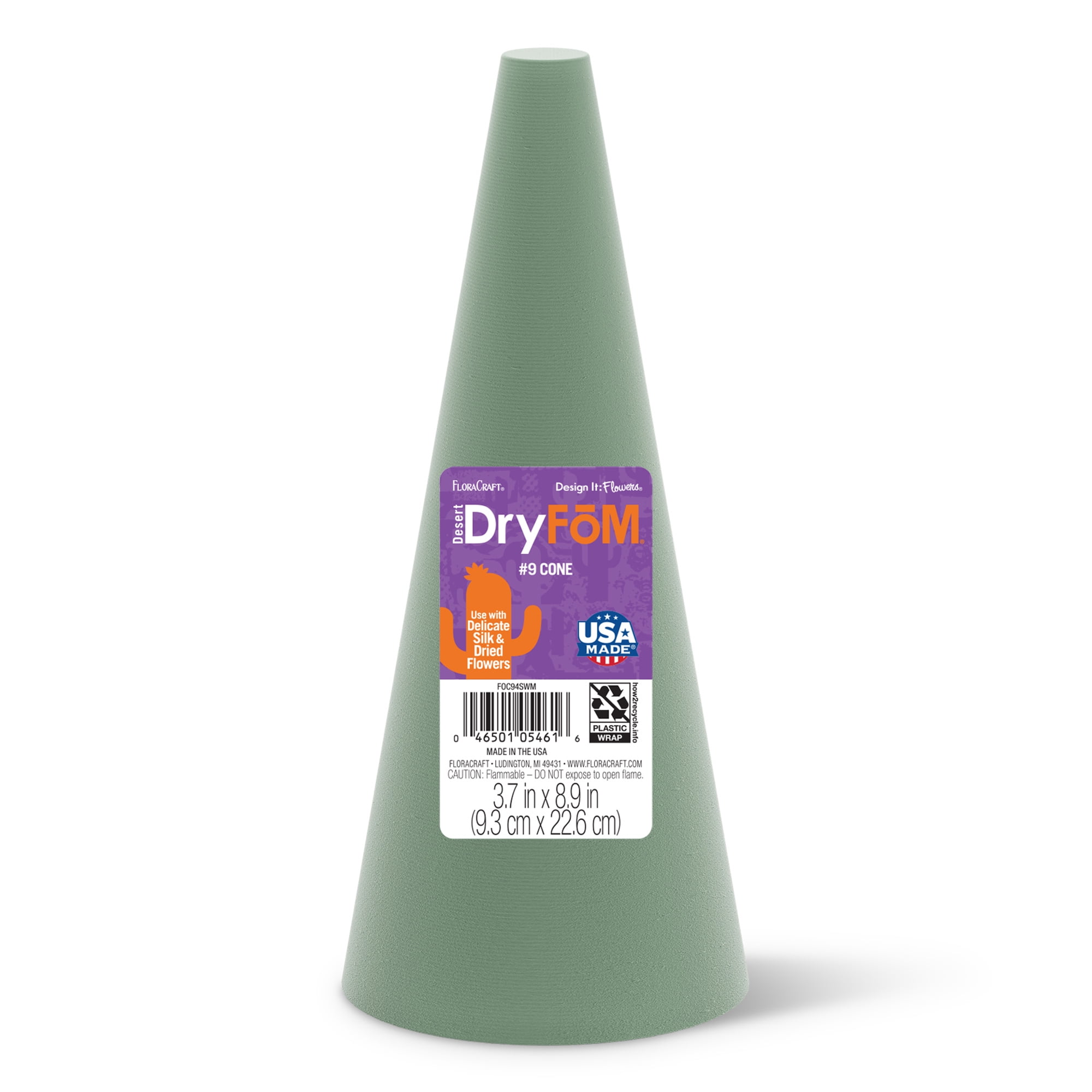 (2 pack) FloraCraft Floral Desert DryFōM Cone 3.7 Inch x 8.9 Inch Green