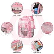 SANMADROLA Clear Backpack, Heavy Duty PVC Transparent Backpack Stadium approved with Reinforced Strap School Bookbag for School, Workplace, Stadium, Travel, Security, Festival, College (Pink)