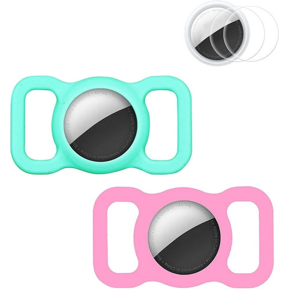 Air Tag Holder Compatible with Apple AirTag Case,2-Pack Silicone Air Tag Holder for Pets,Holder Silicone GPS Tracking for Dog Collar, Pet Tracker with Air Tag Case (Green and Pink)