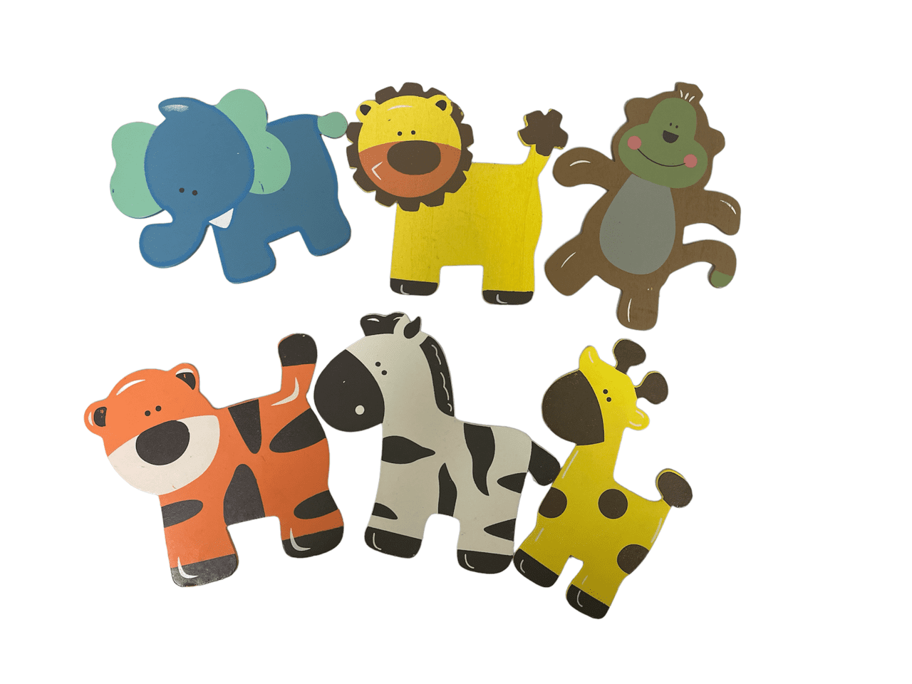 Charmed Assorted Wooden Animal Ornaments Monkey, Giraffe, Tiger, Lion,  Elephant and Zebra for Safari / Jungle Themed, Baby Room Decor, 6 Pieces -  