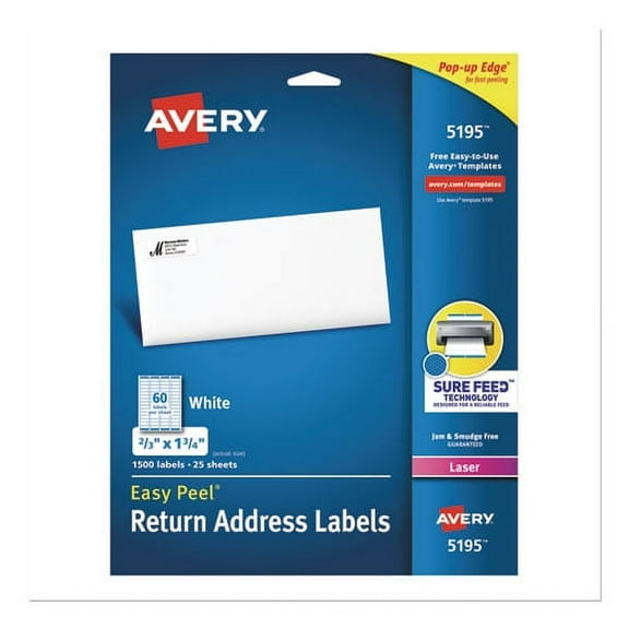 Easy Peel White Address Labels W/ Sure Feed Technology, Laser Printers, 0.66 X 1.75, White, 60/sheet, 25 Sheets/pack | Bundle of 2 Packs
