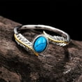 thumbnail image 3 of NUNCAD Oval Cut Created Turquoise Feather Rings Women's Vintage Rings, 3 of 5