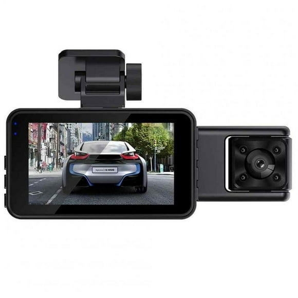 3-Channel Car Dash Cam, 1080P Built In WiFi Dash Camera Front Inside Rear, Motion Detection, Loop Recording, 3" Screen Infrared Night Fill Light black