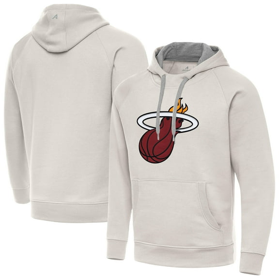 Men's Antigua Cream Miami Heat Big Logo Victory Pullover Hoodie