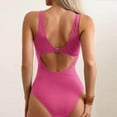 thumbnail image 5 of UTSJKR Women's One Piece Swimsuits Tummy Control Bathing Suits for Womens V Neck Criss Cross Ruched Push Up Slimming Swimwear Hot Pink 6, 5 of 9