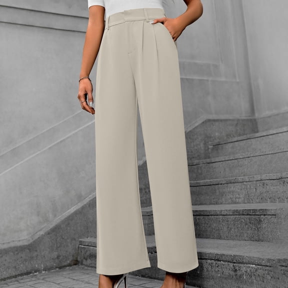 ClodeEU Women's High Waisted Wide Leg Suit Pants ,Comfortable Straight Trousers for Work Beige,Womens Plus L