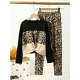 thumbnail image 3 of Mikrdoo 10 Years Big Girls Fall Winter Pants Sets Leopard Pattern Splice Color Block Long Sleeve Pullover Twist Tops Elastic Leopard Trousers 2Pcs Clothing From 8-14Y Black, 3 of 8