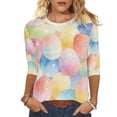 thumbnail image 4 of Women's Cotton T Shirts Oversized Crewneck Easter Printed 3/4 Sleeve Shirt Top Summer Casual Round Neck Plus Size Loose Comfy Going Out Tee Shirt, 4 of 9