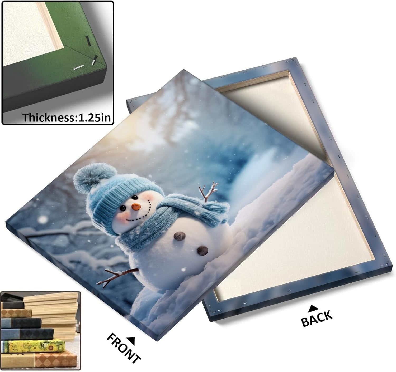 P&L Art Christmas Cute Snowman with Blue Hat and Scarf Print, Canvas, 16x20 in, Multicolor